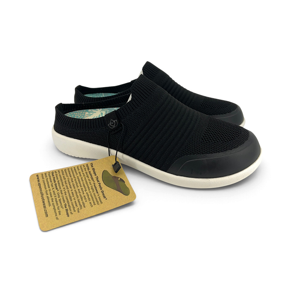 NWT Spenco Blissful Slide Knit Mules Black Backless Slip On Women's 5.5 Wide
